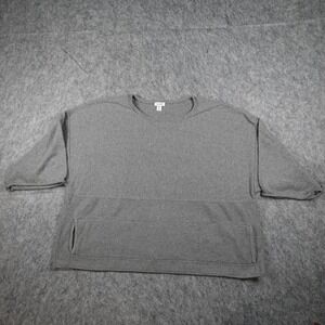 J Jill Sweater Women Medium Petite Gray Cotton‎ Cashmere Boxy Pocket Half Sleeve